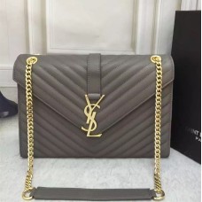 YSL Saint Laurent Borsa classica grande con monogramma grigia 31 cm
