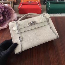 Hermes Mini Kelly 22cm Epsom Leather White Silver con tracolla a catena