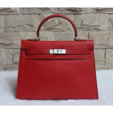 Hermes Kelly 32cm Borsa a mano in pelle Epsom rosso argento
