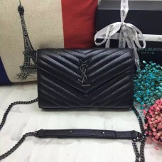 YSL Busta Borsa Caviar Pelle Nera Canna Di Fucile Catena 23cm