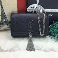 Borsa a catena con nappe YSL 22 cm in pelle caviale nero argento