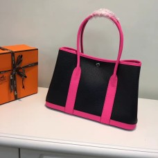 Hermes Garden Party 36cm Borsa a mano in pelle nera fucsia