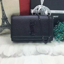 Borsa a catena in pelle caviale YSL 22 cm nero nero