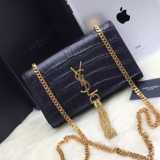 Borsa a catena con nappe YSL 22cm Cocco nero oro