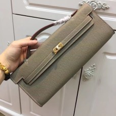 Pochette Hermes Kelly Cut 31cm In Pelle Epsom Grigio Elefante