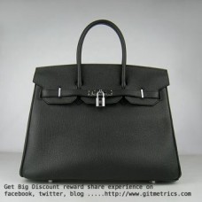 Hermes Birkin 35cm pelle bovina vena Borse nero argento