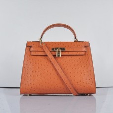 Hermes Kelly 32 cm vena di struzzo 6108 arancione dorato