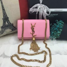 Borsa YSL piccola in pelle con catena e nappa 17 cm rosa