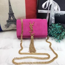 Borsa YSL piccola con catena con nappe 17 cm in pelle scamosciata rosa