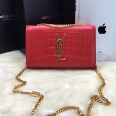 Borsa a catena con monogramma YSL 22 cm Croco Red Gold