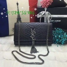 Borsa YSL con catena e nappe con monogramma 24 cm serpente nero