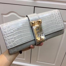 Pochette Hermes Medor 29cm Croco Grey