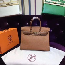 Hermes Birkin 35cm pelle bovina vena Borse argento caffè chiaro